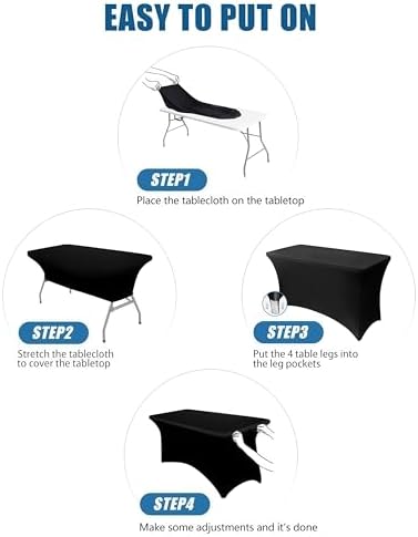 4FT Black Table Cloth - 8 Pack, Fitted Stretch Rectangle Spandex Tablecloth - Image 4