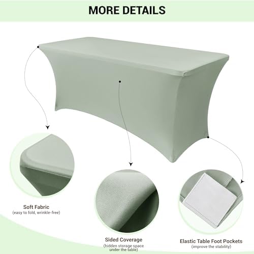 Obstal 4ft Stretch Spandex Table Cover, 2 Pack, Sage Green - Image 3