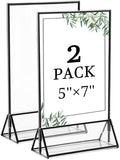 Floroom 2 Pack 5x7 Inch Clear Acrylic Sign Holders, Black Border Double-Sided Vertical Picture Frames & Display Stands for Table Numbers, Photos, Menus, Flyers, Weddings, Parties & Events by Floroom