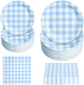 180Pcs Blue Gingham Party Supplies Paper Plates and Napkins Serve 60 by Hpscdyo