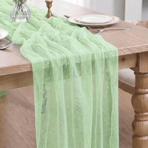 Artoid Mode Light Green Gauze Table Runner 28x120Inch, Seasonal Sheer Kitchen Dining Holiday Wedding Birthday Baby Shower Table Decor for Home Party by ArtoidMode