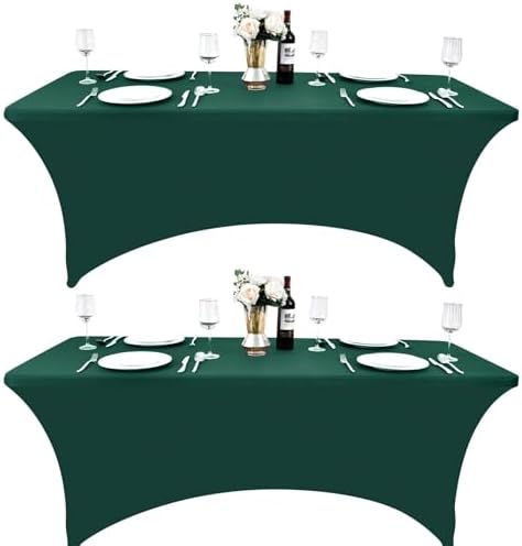 2-Pack 6ft Spandex Table Covers for Rectangle Standard Folding Tables - Wrinkle Resistant Stretch Tablecloths - Ultimate Fitted Table Protector for Parties, Trade Shows, Banquet by Unknown