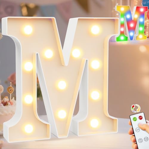 Pooqla LED Light Up Letters, Warm White and Colorful Lighted Marquee Letters with Remote, Lighted Letter for Party Birthday Decorations, Gift for Girls Boys Night Light, Wedding Home Decor, Letter M by Pooqla