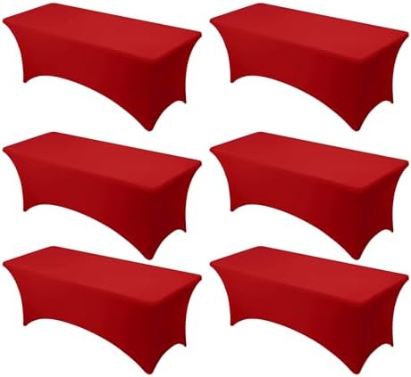 6-Pack Premium Red Spandex Tablecloths for 8ft Rectangle Tables by DailySet