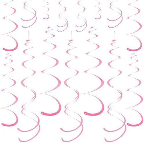 Pink Ceiling Swirl Foil Decorations Hanging Plastic Streamer Themed Swirl Party for Valentine's Carnival Celebration, Pack of 28 by Yymobt