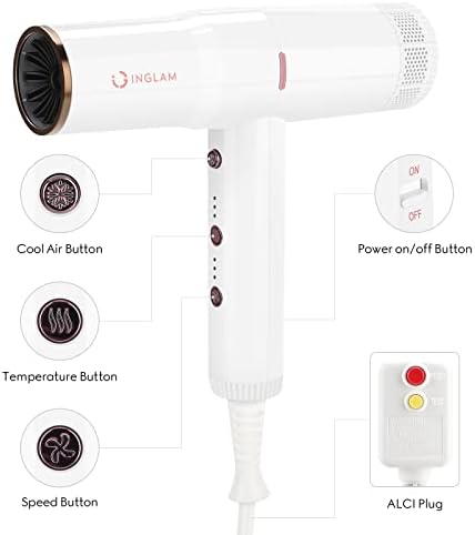 Hair Dryer, IG INGLAM Professional 110,000 RPM High Speed Blow Dryer, Negative Ion Low Noise 3 Heat Settings & 3 Speed & Cold Settings, Lightweight for Travel Home Salon Ionic Hair Dryer - Image 6