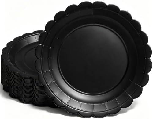 40 Pcs Black Scalloped Paper Plates 7Inch by VEIZEDD