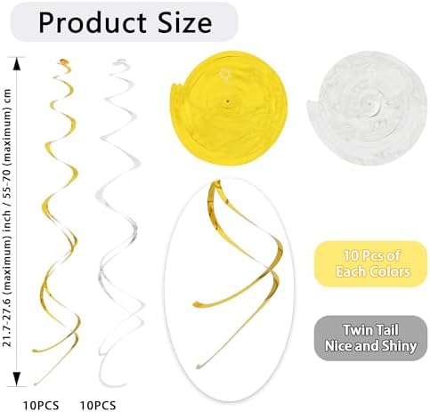 BEISHIDA 20Pcs Gold Silver Hanging Swirls Wedding Graduation Ceiling Decor - Image 2
