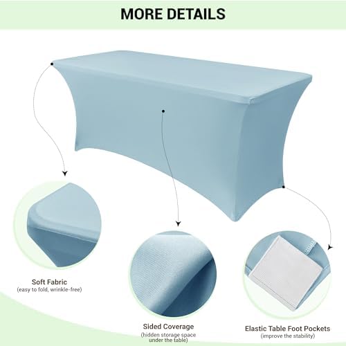 Obstal 6ft Stretch Spandex Table Cover, 4 Pack, Dusty Blue - Image 3