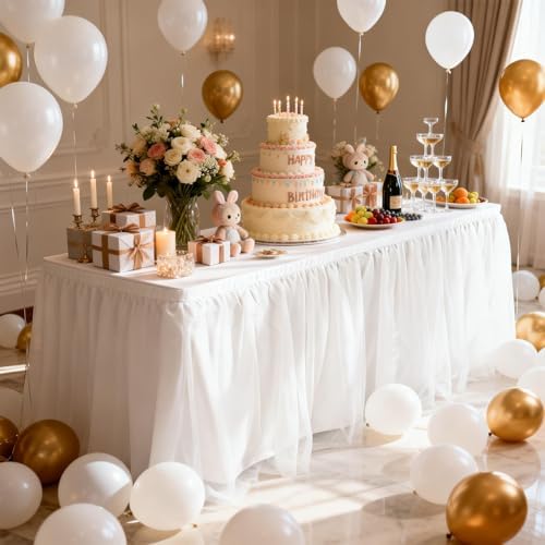 THARAHT Tulle Table Skirt 14FT 420CM Long for Rectangle Tables Round Tables Ruffle Desk Skirt for Princess Girls Birthday Party Cake Dessert Decorations Table Skirt - Image 5
