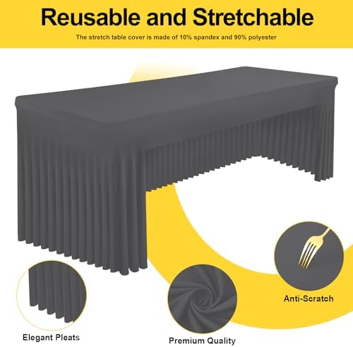 Smiry 2 Pack Spandex Open Back Tablecloth,Elastic Fitted Stretch Tablecloth for 6FT Rectangle Tables,Waterproof Washable Table Cover Skirt for Wedding, Banquet & Parties (Dark Grey, 72Lx30Wx30H Inch) - Image 2