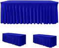 2 Pcs Royal Blue Spandex Table Covers 8ft Rectangle Ruffle Skirts for Party by HolidayIdeas