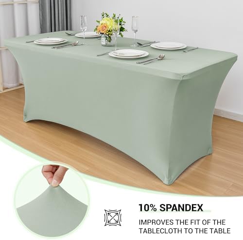 Obstal 4ft Stretch Spandex Table Cover, 2 Pack, Sage Green - Image 2