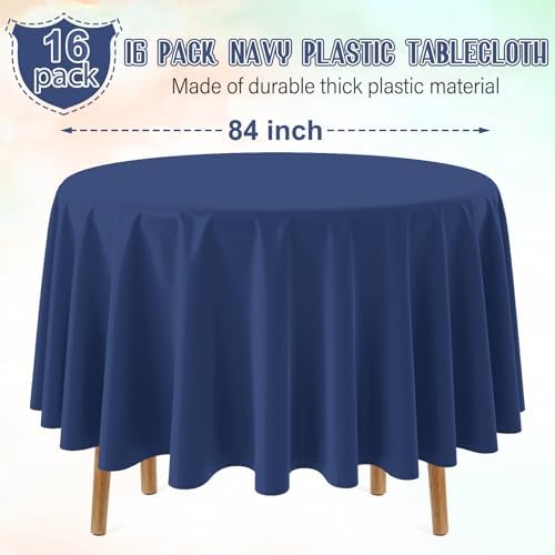 16 Pack Navy Blue Plastic Tablecloth for Round Tables, Premium Decorative Navy Blue Disposable Table Cloths for Parties, Navy Round Party Table Cover for Birthday Wedding Banquet Event, 84 Inch - Image 2