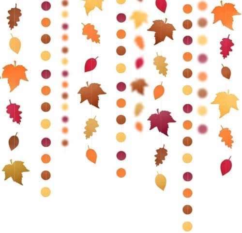 Cheerland Fall Leaf Garlands Thanksgiving Party Decorations Maple Banner Backdrop Hanging Decor Streamer for Woody Birthday Classroom Picnic Wedding Baby Shower Autumn Harvest Woodland Party Supplies by Cheerland