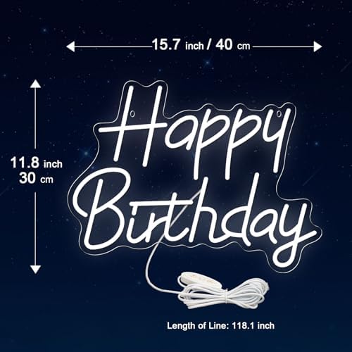 Happy Birthday Neon Signs for Party Decor Dimmable LED Birthday Neon Light for Wall Decor Light Up Happy Birthday Led Signs for Backdrop Birthday Any Ages Bday Celebration Decoration, White - Image 3