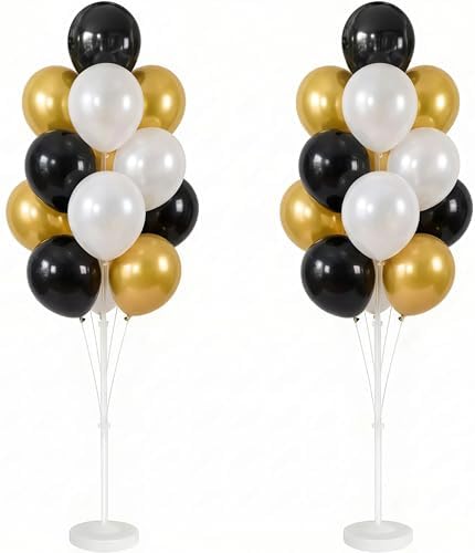 HIINS 10" Black Gold Balloon Column Kit Set of 2 With Base&Pole,Backdrop Decor for Party by HiinsPartyDecoration