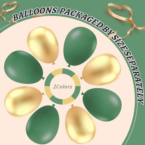 412Pcs Green and Gold Balloon Arch Kit, 18 12 10 5 Inch Different Size Latex Balloons Dark Green and Gold Party Balloons for Birthday Graduation Jungle Party Decorations - Image 4