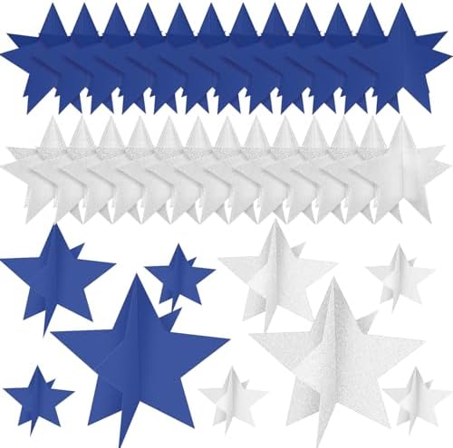Sinload 45 Piece 3D Glitter Star Centerpieces Navy Blue Silver Party Decor by Sinload