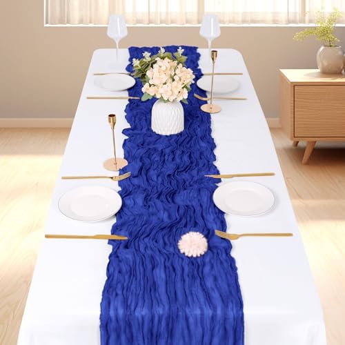 3 Pack Royal Blue Cheesecloth Table Runner, 17 x 108 inch, Semi Sheer Boho Cheese Cloth Fabric Table Runner Bulk for Wedding, Birthday, Party, Holiday, Home Decor (Royal Blue) - Image 2