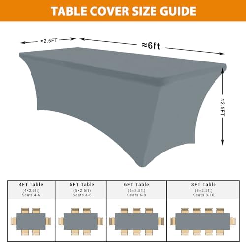Eurmax USA 2-Pack Rectangular Fitted Spandex Table Covers 6ft Tablecloth Wedding Event Patio Table Decorations Stretch Table Cover for 6ft Folding Table (Silver Gray) - Image 4