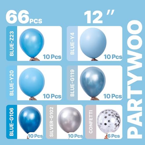 PartyWoo Blue and Silver Balloons 66pcs 12 Inch Light Blue Silver Balloons - Image 2