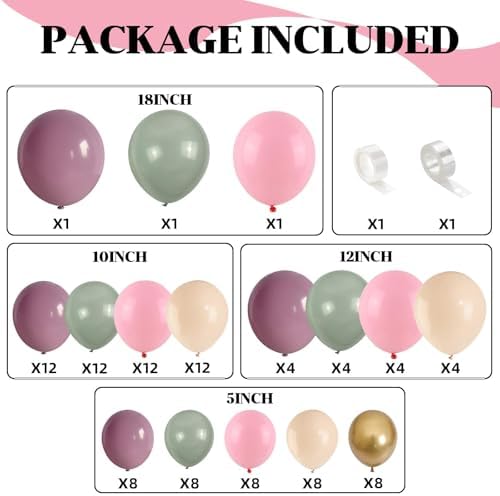 Dusty Green Purple Pink Balloon Arch Kit Fairy Wonderland Birthday Party Decorations Fairy Balloon Garland Dusty Green Pastel Pink Lavender Purple Balloons for Girls Fairytale Tea Party Supplies - Image 2