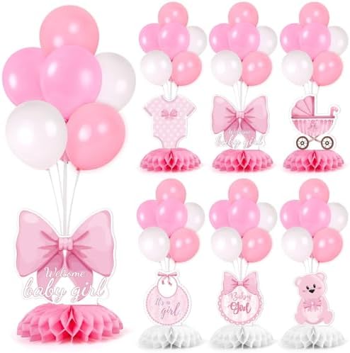 6 Set Pink Baby Shower Decorations Pink Balloon Centerpiece for Tables with Balloons Stand Kit for Baby Girl Princess Birthday Wedding Bridal Shower Graduation Mother's Day Party Decorations by Unknown