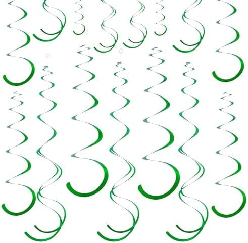 Green Ceiling Swirl Foil Decorations Hanging Plastic Streamer Themed Swirl Party for St. Patrick’s Day Spring Summer Celebration Party Supplies, Pack of 28 by Yymobt