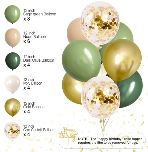 Sage Green Birthday Decorations Olive Green Happy Birthday Party Decorations Nude Retro Gold Balloon Banner Paper Pom Poms Greenery Neutral Rustic Décor Supplies Baby Girls Women - Image 7