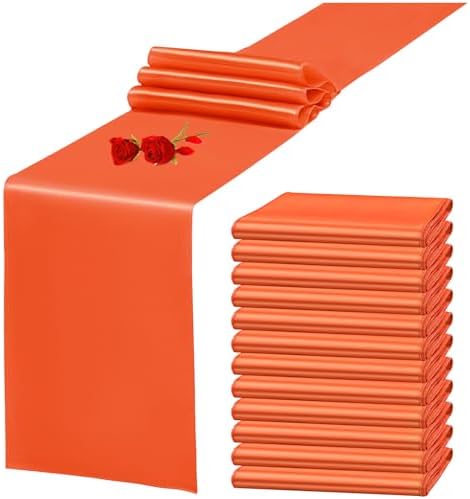 12 Pack Orange Satin Table Runner 12 x 108 Inch Long Premium Table Runners for Wedding Party Events Decoration, Birthday Parties, Banquets Decorations, Graduations, Engagements by YMHPRIDE