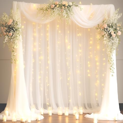 20x10ft White Tulle Backdrop Curtain with Lights String for Parites, Sheer Photo Backdrop Curtains with Lights for Wedding Backdrop Ceremony Reception Bridal Shower Baby Shower Birthday Party - Image 6