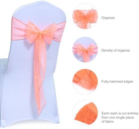 Pack of 75 Organza Chair Sashes for Wedding & Event Décor – Light Orange - Image 6