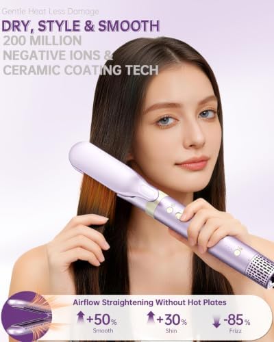 Hair Dryer Brush 7-in-1 Dual Voltage Hot Air Styler – Fast-Drying 110,000 RPM Ionic Blow Dryer with Straightener & Curler Attachments, Frizz-Free Volumizing Styler with Protective Hard Case-Purple - Image 5