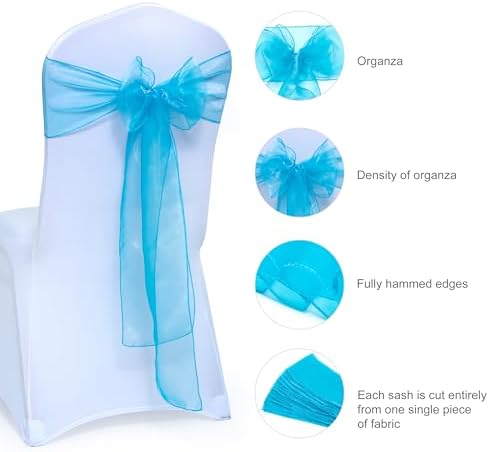 MDS Pack of 200 Organza Chair Sashes for Wedding & Event Décor – Light Teal - Image 6