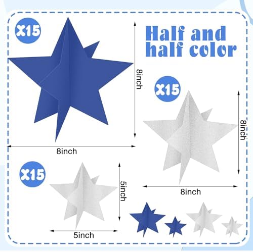 Sinload 45 Piece 3D Glitter Star Centerpieces Navy Blue Silver Party Decor - Image 2