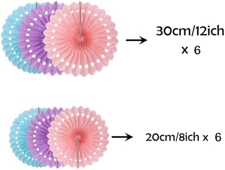 ZOOYOO Hanging Paper Fans Party Decorations,12 Pcs Pink Purple Blue Honeycomb Round Fans,Ceiling Decor for Birthday,Wedding,Girls Day,Theme Party Backdrop - Image 2