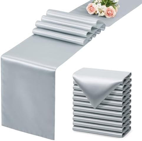 Silver Satin Table Runner, 12x108 Inches, 2 Pack by VCUSUELER
