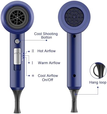 Slopehill Professional Ionic Hair Dryer, Powerful 1800W Fast Drying Low Noise Blow Dryer with 2 Concentrator Nozzle 1 Diffuser Attachments for Home Salon Travel (Prussian Blue) - Image 6