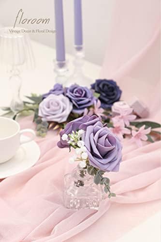 Floroom Artificial Flowers 25pcs Real Looking Lavender Purple Ombre Colors Foam Fake Roses with Stems for DIY Wedding Bouquets Bridal Shower Floral Centerpieces Party Tables Home Decorations - Image 4