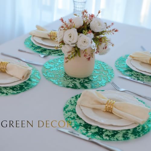 Snowkingdom 100 Pcs Green Placemats Round Disposable Glitter Charger 13" - Image 4