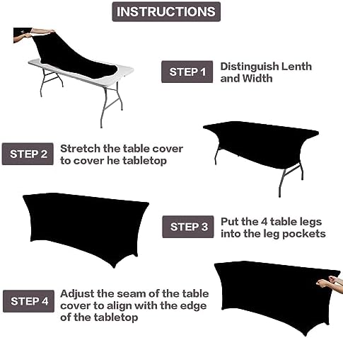 IVAPUPU 2 Pack 4FT Black Table Cloth for Rectangular Spandex Table Cover - Image 4