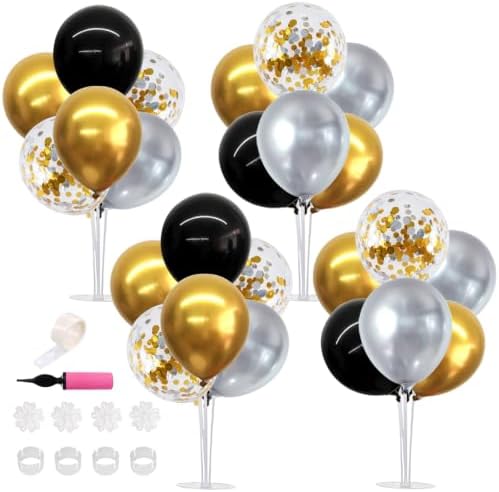 TONIFUL 4 Set Black Gold Silver Balloon Stand Balloon Centerpiece for Table by TONIFUL
