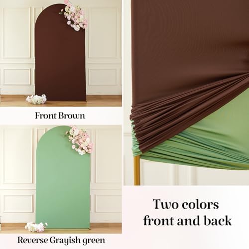 Brown Green Arch Backdrop Cover for Wedding, 7.2FT 6FT Set of 2 Stretchy Spandex Fitted Arch Stand Cover for Baby Shower, Birthday Party Decor, Chiara Backdrop Cover with Double-Sided Design - Image 6