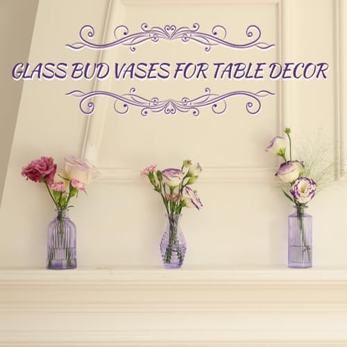 Glass Bud Vases Set of 12, Small Purple Vase Glass Vases for Flowers Modern Ribbed Colored Bud Vase for Decor Wedding Flower Vase in Bulk Vintage Decor Bridal Shower Centerpieces Home Table Decoration - Image 7