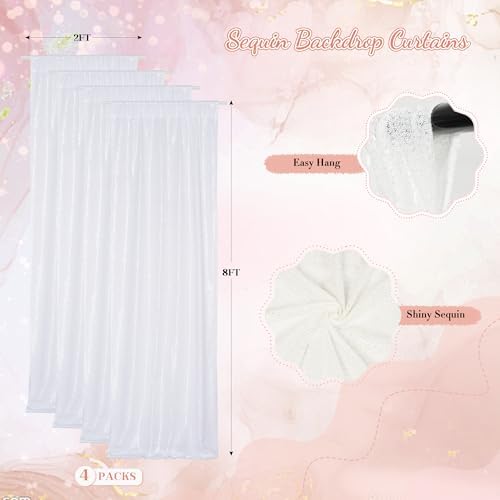 PartyDelight White Sequin Backdrop Curtains 2x8ft 4 Panels - Image 2