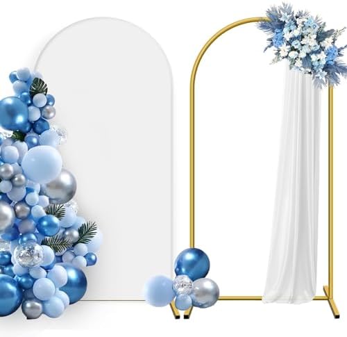 HEMMOTOP Metal Arch Backdrop Stand and Cover Set, White, 7.2 ft by Hemmotop