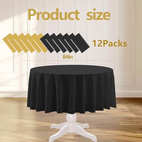 12 Pcs Round Black and Gold Tablecloths, 84 Inches - Image 2