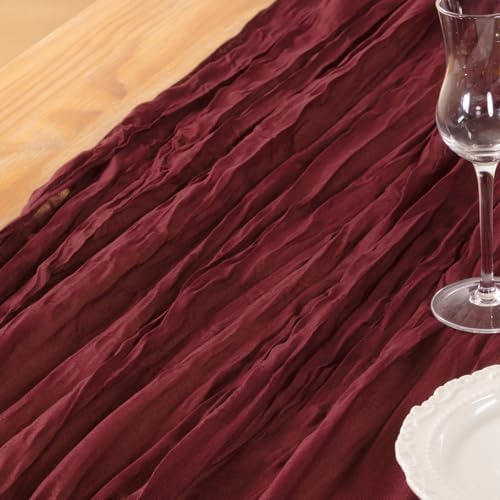 DeZerlor Burgundy Cheesecloth Table Runners 4 Pack Christmas Runners - Image 5