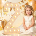 Pooqla 2nd Birthday Decorations, 17.3 in Tall Wooden Light Up Numbers 2 by Pooqla